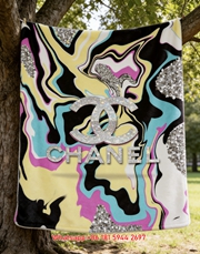 Chanel Silver Glitter Marble Swirl Flannel Sofa Throw Blanket IMG_6853